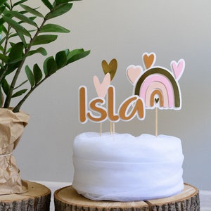 Regenbogen Kuchen Topper Boho Erster Geburtstag Mädchen Benutzerdefinierte Name Partydekoration Rosa & Gold