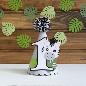 First Birthday Zebra Cone Party Hat for Boy or Girl Safari Wild One 1st Birthday Party Decorations, Gender Neutral Decor