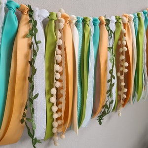 Ribbon Tassel Garland Fabric Bunting for Spring Easter Rabbit or Bunny Wedding Backdrop Baby Shower First Birthday Gender Neutral Decor