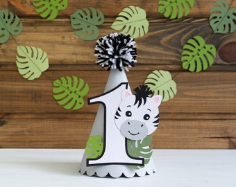 First Birthday Zebra Cone Party Hat for Boy or Girl Safari Wild One 1st Birthday Party Decorations, Gender Neutral Decor