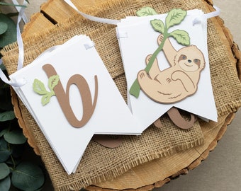 Happy Birthday Banner with Sloth Wild Animal Party Theme Personalized Gender Neutral Earth Tones Decor