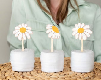 Daisy Cupcake Topper Groovy Party Decor Flower Power 1st Birthday Or Baby Shower Cute Retro Boho Wildflower Picks