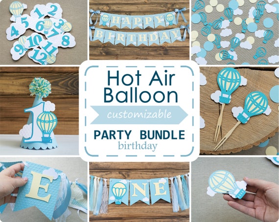 Hot Air Balloon First Birthday Party Bundle Baby Boy up up and