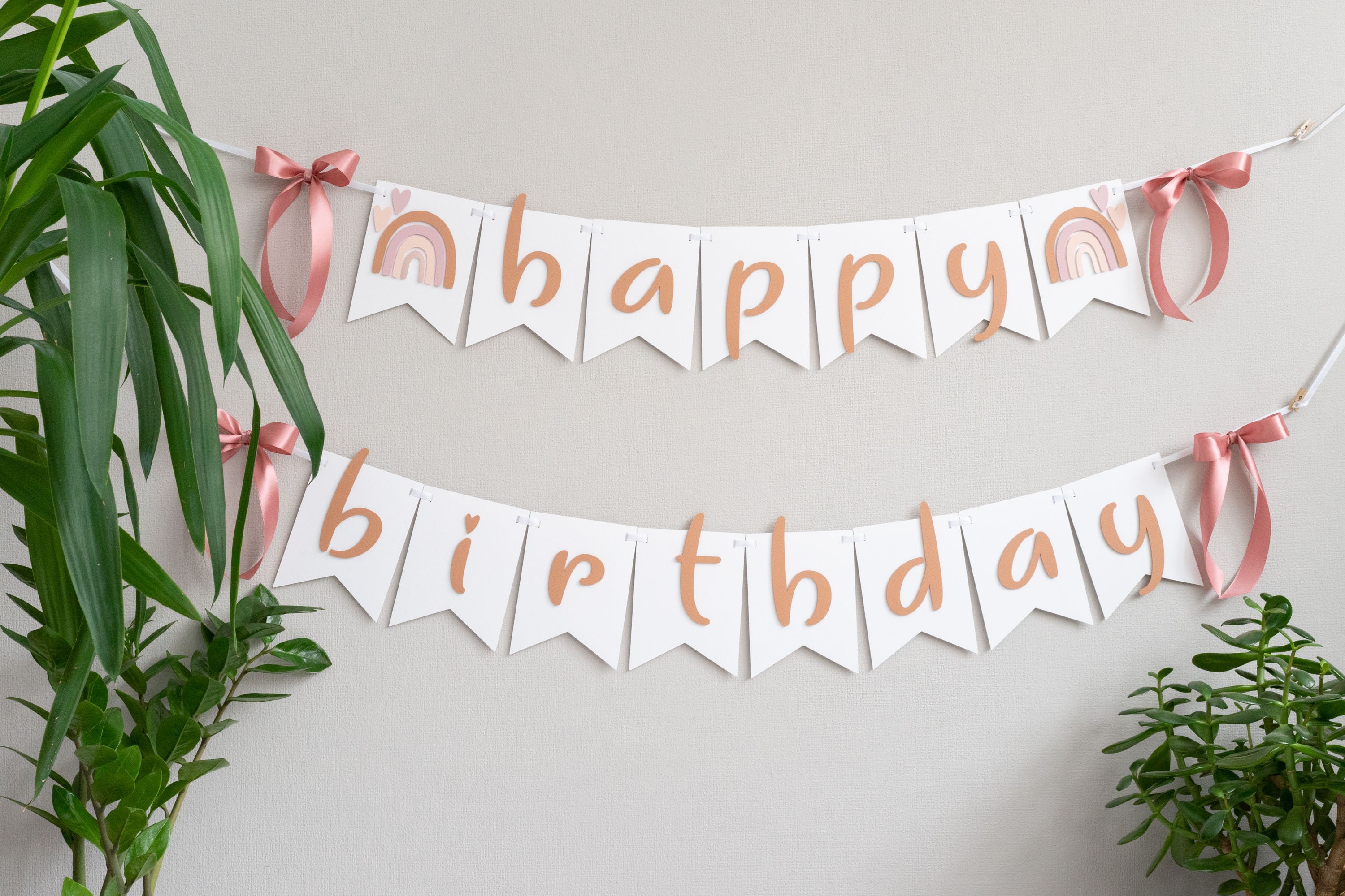 Boho Rainbow Birthday Girl Banner Modern Muted Party Garland Blush Pink Mauve Rose Gold Rust Decorations