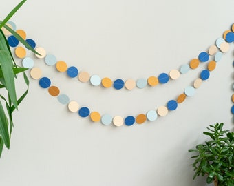 Paper Circle Garland Boho Rainbow Party Decor Blue & Muted Pink and Caramel