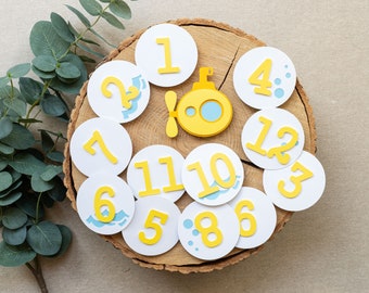 Under the Sea Birthday Photo Banner for 12 Monthly Pictures Yellow Submarine