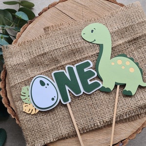 Dinosaur Cake Topper First Birthday Neutral Earth Tones Party Decorations for Boy Girl or Twins