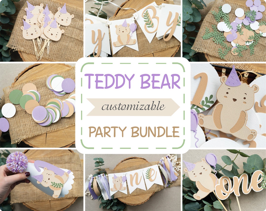 Teddy Bear Birthday Decorations Baby Girl 1st First Party Bundle Violet ...