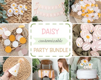Daisy Birthday Package One Groovy Party Bundle 1 Year Old Party Decor in Cute Boho Girly Color