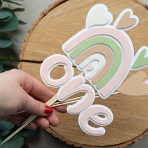 Pastel Rainbow Birthday Cake Topper for First BAby Girl Anniversary Sage Green Blush Pink Decor