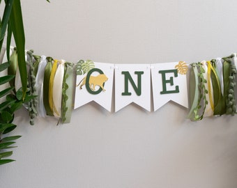 Wild One Birthday High Chair Banner Lion King Party for Boy Green Gold Safari Jungle Theme Sign First Anniversary Decorations