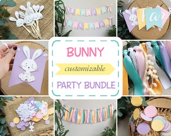 Some Bunny is One Party Bundle Baby Girl 1st Birthday Package Decor Violet Turquoise Pink Yellow Ready to Use