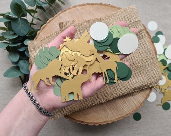 Safari Confetti Decorations Jungle Birthday or Baby Shower Wild Animals Cutouts Gold Green Table Party Decor