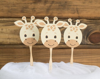 Giraffe Cupcake Toppers Gender Neutral Party Decorations, Safari Baby Shower Decor, Jungle Birthday Decorations