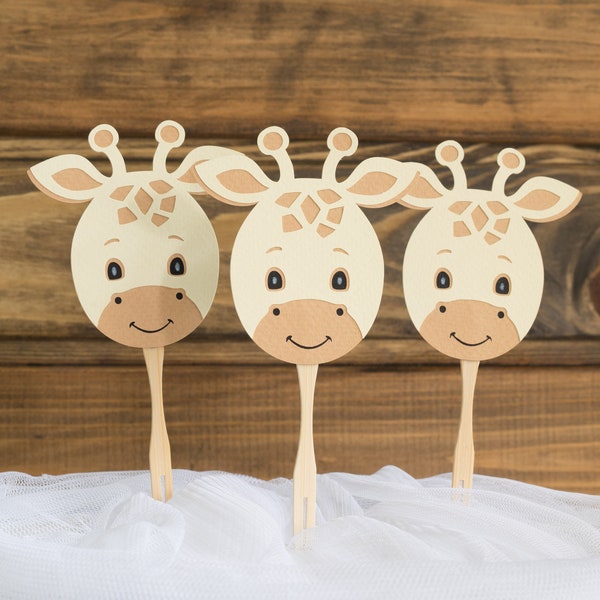 Giraffe Cupcake Toppers Gender Neutral Party Decorations, Safari Baby Shower Decor, Jungle Birthday Decorations