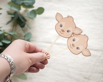 Deer Cupcake Toppers for One Deerful 1st Birthday Party or Woodland Baby Shower Cute Little Picks