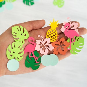 Flamingo Party Decor Hawaiian Tropical Table Confetti Supplies with Monstera Leaves for Aloha Luau Birthday or  as a Baby Shower Decorations
