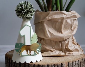 Jungle Party Hat First Birthday Baby Boy Safari Party Decor Lion the King Wild One 1st Photo Prop Green Gold