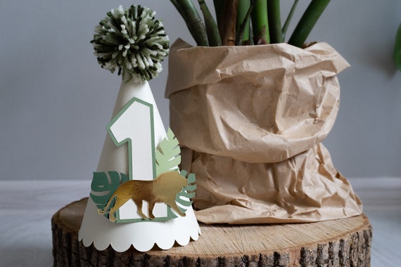 Jungle Party Hat First Birthday Baby Boy Safari Party Decor Lion the King Wild One 1st Photo Prop Green Gold