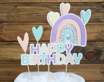 Cake Topper Pastel Rainbow Party Birthday Decorations Girl