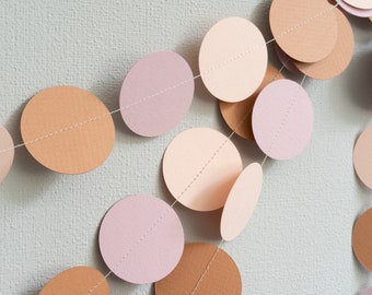 Boho Paper Garland for Muted Rainbow Girl First Birthday or Baby Shower Party Backdrop & Nursery Decor Blush Pink Mauve Rose Gold Rust