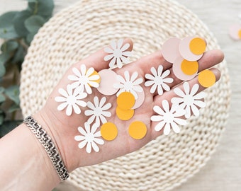 Daisy Confetti Table Decor Baby Shower Daisies or Groovy Babe Theme Flower Power 1st Birthday Die Cut Flowers Decor