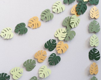 Leaf Garland for Safari Baby Shower or Jungle Birthday Backdrop & Wild One Year Baby Boy Party and Nursery Greenery Wall Bunting Green Gold