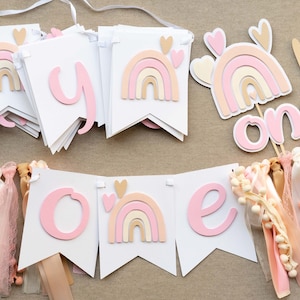 First Birthday Decorations Girl Boho Rainbow Party Package Baby Pink Blush Cream Decor