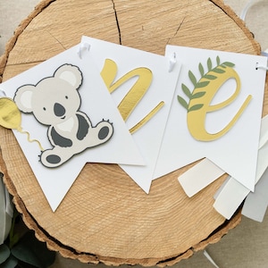 Guirnalda personalizable para trona Koala ONE con borlas, bonita decoración para fiesta de primer cumpleaños, color verde, gris y dorado