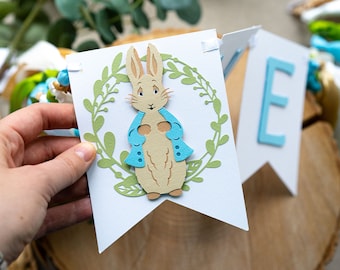 Rabbit First Birthday Banner Bunny ONE High Chair Greenery Bunting Baby Boy Easter Decor