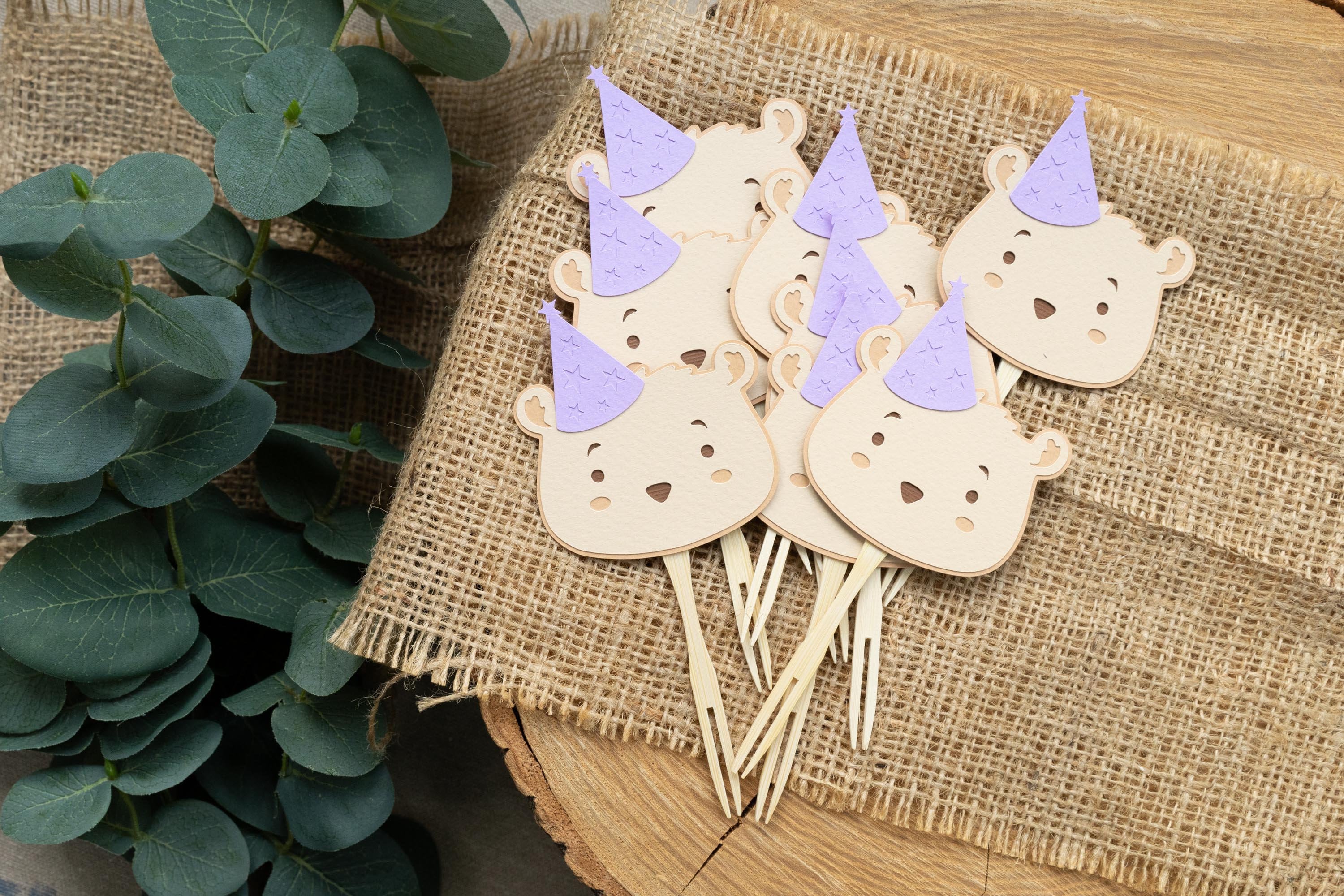 Teddy Bear Cupcake Toppers Baby Girl 1st Birthday Picnic Party or Baby ...