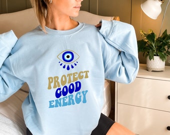 Evil Eye T-Shirt | Good Energy Crewneck Sweatshirt | Love Everyone Hoodie | Cyber Y2K Top | Pastel Goth Clothing | Poet Shirt | Whale Shirt