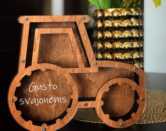 Piggy Bank Tractor Kids  Laser Cut File - SVG+DXF+Ai+Lightburn - Instant Download