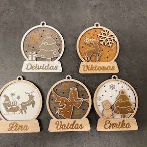 Christmas Tree Ornaments with Family Member Names, Laser Cut File - SVG+DXF+Ai+Lightburn - Instant Download