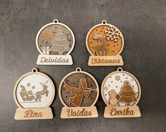 Christmas Tree Ornaments with Family Member Names, Laser Cut File - SVG+DXF+Ai+Lightburn - Instant Download