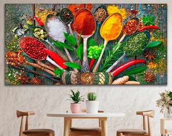 Awesome Housewarming gift Kitchen print Large framed art work Herbs Spice canvas Large wall decor dining room set wall art Kitchen art print