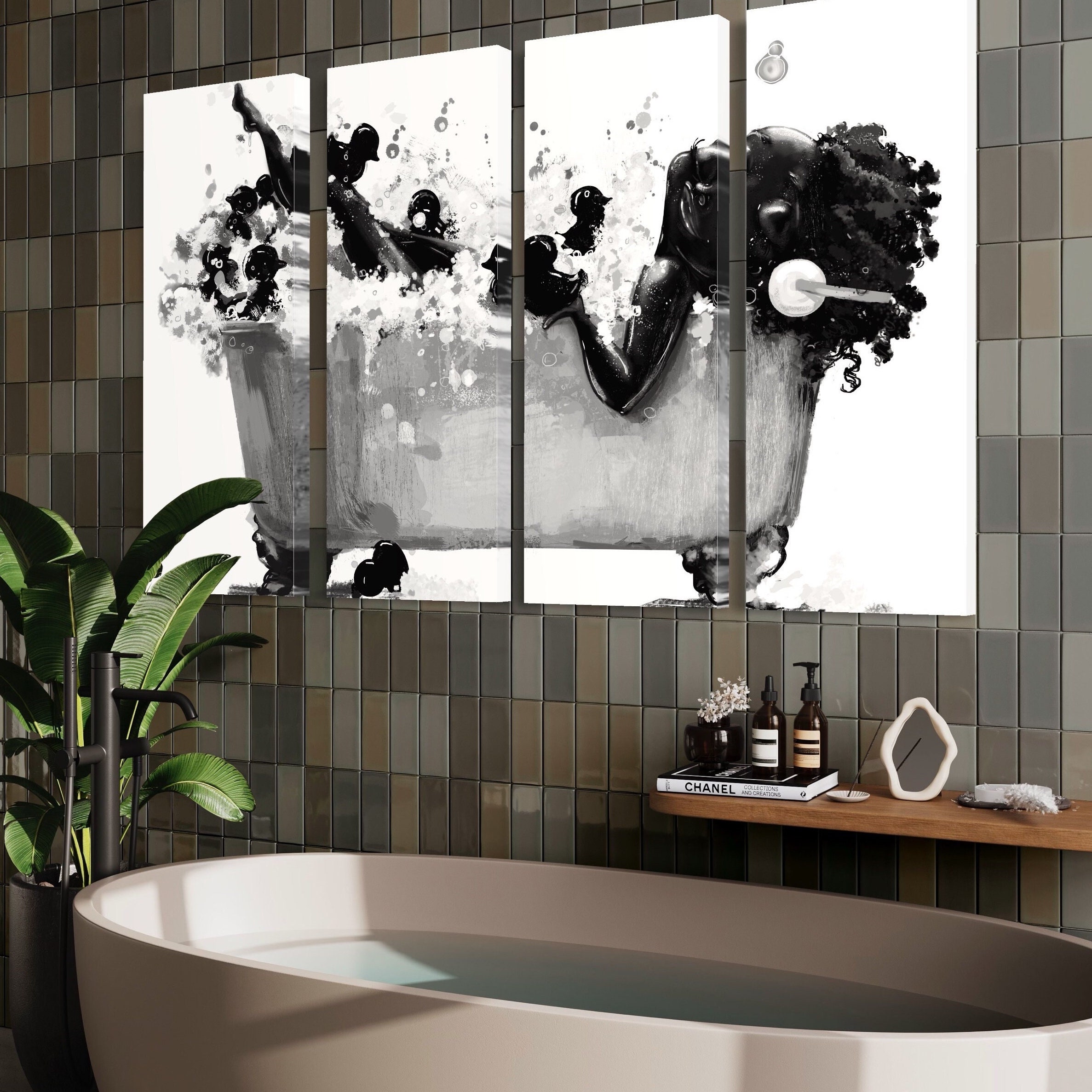 Black Woman in Bath African Woman Canvas Wall Art Bathroom 