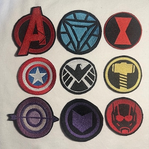 Avengers Patches, SHIELD, Black Widow, Iron Man, Captain America