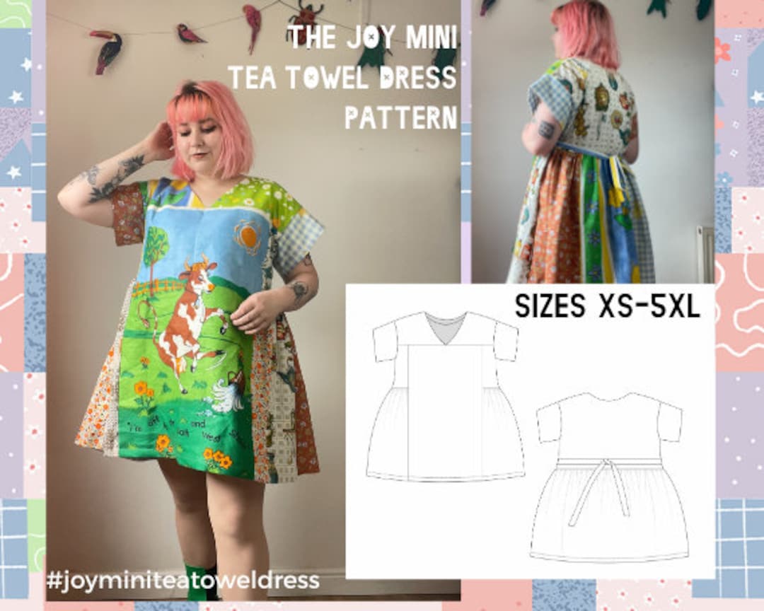 Joy Tea Towel Mini Dress Sewing Pattern Sizes XS5XL Upcycle Dress
