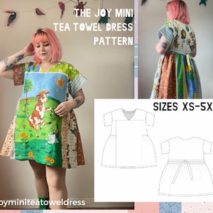 Joy Tea Towel Mini Dress Sewing Pattern Sizes XS-5XL | Upcycle Dress Sewing Pattern | Downloadable PDF | Tea Towel Dress | Upcycling How To