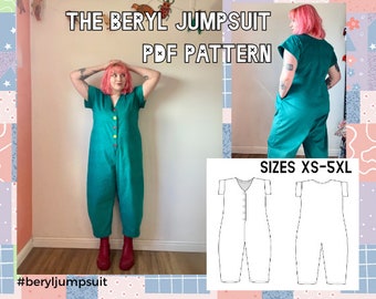 The Beryl Jumpsuit Sewing Pattern Sizes XS-5XL | Video Tutorial Jumpsuit Sewing Pattern | Downloadable PDF | Patchwork Jumpsuit | Upcycling