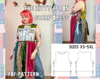 The Kitty Apron Dress Upcycle Sewing Pattern Sizes XS-5XL | Video Tutorial Upcycling Tutorial | Downloadable PDF | Scarf Dress | Apron Top