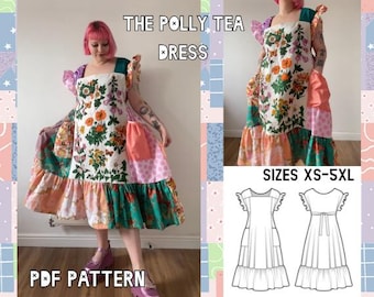 Polly Tea Dress Sewing Pattern Sizes XS-5XL | Upcycle Dress Sewing Pattern | Downloadable PDF | Tea Towel Dress Pattern | Upcycling How To