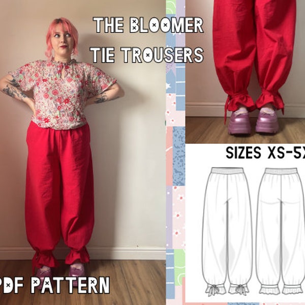 Bloomer Tie Trouser Sewing Pattern: Ruffle Clown Trousers (XS-5XL) (PDF Pattern)