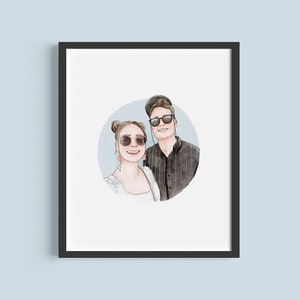 CUSTOM Couple Portrait Gift Hand Drawn Digital Print / Personalized Anniversary & Wedding Gift for Husband, Wife, Boyfriend / Watercolor image 2