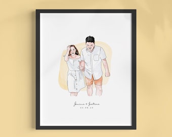CUSTOM Couple Portrait Gift Hand Drawn Digital Print  / Personalized Anniversary & Wedding Gift for Husband, Wife, Boyfriend / Watercolor