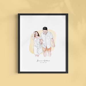 CUSTOM Couple Portrait Gift Hand Drawn Digital Print / Personalized Anniversary & Wedding Gift for Husband, Wife, Boyfriend / Watercolor image 1