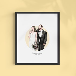 CUSTOM Couple Portrait Gift Hand Drawn Digital Print / Personalized Anniversary & Wedding Gift for Husband, Wife, Boyfriend / Watercolor image 4