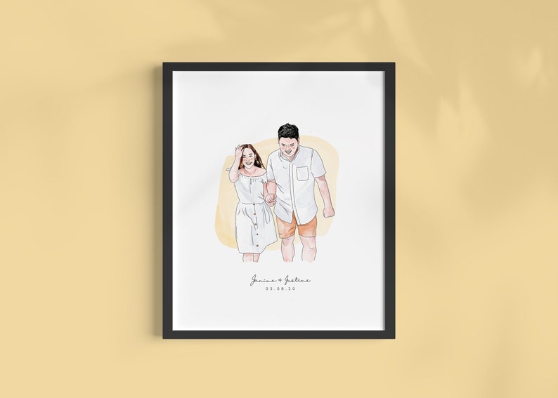 CUSTOM Couple Portrait Gift Hand Drawn Digital Print / Personalized Anniversary & Wedding Gift for Husband, Wife, Boyfriend / Watercolor image 1