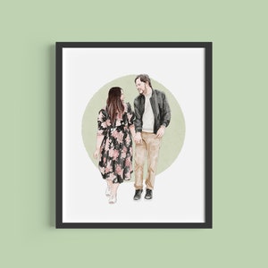 CUSTOM Couple Portrait Gift Hand Drawn Digital Print / Personalized Anniversary & Wedding Gift for Husband, Wife, Boyfriend / Watercolor image 3